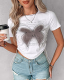 Rhinestone Butterfly Letter Pattern Drawstring Top