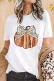 White Thanksgiving Bow Knot Pumpkin Print Round Neck T Shirt