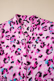 Rose Leopard Print Buttoned Front 3/4 Sleeve Tiered Ruffled Hem Dress