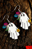 White Cute Ghost with Flower Halloween Hook Earrings