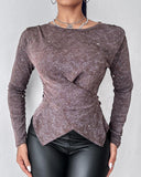 Glitter Round Neck Long Sleeve Crisscross Top