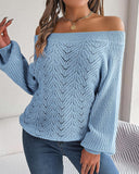 Off Shoulder Lantern Sleeve Knit Sweater