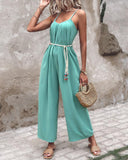 Spaghetti Strap Ruched Belted Jumpsuit