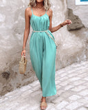 Spaghetti Strap Ruched Belted Jumpsuit