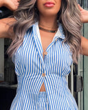 Striped Backless Longline Sleeveless Top & Shorts Set