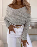 Off Shoulder Crisscross Wrap Knit Sweater