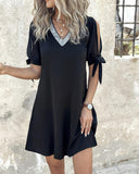 Contrast Sequin Cold Shoulder Casual Dress