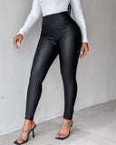 Curved High Waist PU Leather Fleece lined Thermal Pants