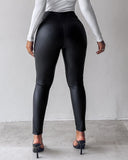 Curved High Waist PU Leather Fleece lined Thermal Pants