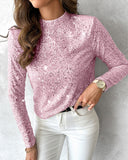 Mock Neck Allover Sequin Top