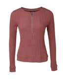 Zipper Design Ribbed Skinny Top