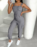 Pocket Buckle Design Cargo Suspender Jumpsuit