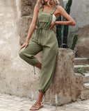 Pocket Design Drawstring Suspender Jumpsuit