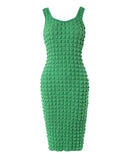 Sleeveless U Neck Textured Bodycon Dress