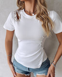 Rhinestone Decor Hollow Out T Shirt