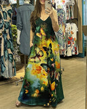 Colorblock Butterfly Print Pocket Design Maxi Dress