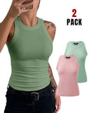 2 Pack Round Neck Thick Strap Racerback Ribbed Tank Slim Fit Tops without Bra Pads