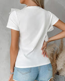 Sheer Mesh Patch Ruffle Hem T Shirt