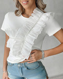 Sheer Mesh Patch Ruffle Hem T Shirt