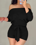 Batwing Sleeve Off Shoulder Tied Detail Romper