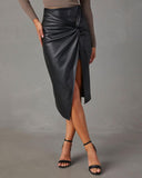 Twisted Slit PU Leather Asymmetrical Skirt