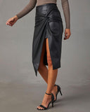 Twisted Slit PU Leather Asymmetrical Skirt