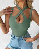 Criss Cross Asymmetrical Neck Bodysuit