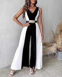 Colorblock Sleeveless Wide Leg Jumpsuit Without Belt