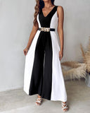 Colorblock Sleeveless Wide Leg Jumpsuit Without Belt