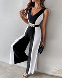 Colorblock Sleeveless Wide Leg Jumpsuit Without Belt