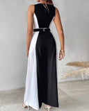 Colorblock Sleeveless Wide Leg Jumpsuit Without Belt