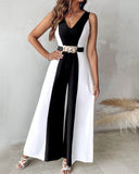 Colorblock Sleeveless Wide Leg Jumpsuit Without Belt