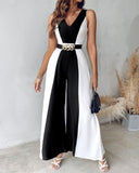 Colorblock Sleeveless Wide Leg Jumpsuit Without Belt