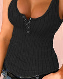 Halter Buttoned Chain Decor Ribbed Tank Top