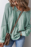 Orchid Petal Textured Patchwork Frilled Trim Plus Size Pullover Sweatshirt