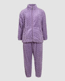 2PCS Jacquard Textured Stand Collar Zip Up Fuzzy Teddy Top & Pants Set