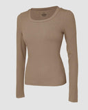 U Neck Built in Bra Long Sleeve Ribbed Top