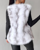 Tie Dye Pattern Open Front Fluffy Vest Coat