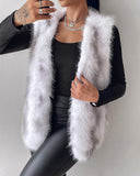 Tie Dye Pattern Open Front Fluffy Vest Coat