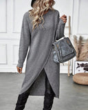 Round Neck Long Sleeve Slit Wrap Sweater Dress