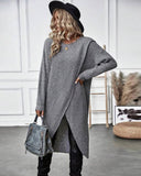 Round Neck Long Sleeve Slit Wrap Sweater Dress