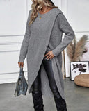 Round Neck Long Sleeve Slit Wrap Sweater Dress