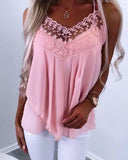 Floral Pattern Lace Patch Ruched Scallop Trim Cami Top