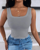 Scoop Neck Sleeveless Ribbed Tank Top Cami Tee Shirts