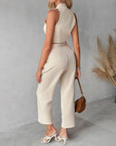 Buttoned Vest Top & Straight Leg Pants Set