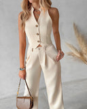 Buttoned Vest Top & Straight Leg Pants Set