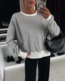 Striped Long Sleeve Crew Neck Oversized Sweatshirt Casual Loose Pullover Top