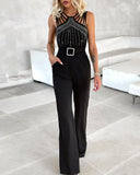 Multi Strap Sleeveless Rhinestone Bootcut Jumpsuit