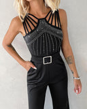 Multi Strap Sleeveless Rhinestone Bootcut Jumpsuit