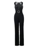 Multi Strap Sleeveless Rhinestone Bootcut Jumpsuit